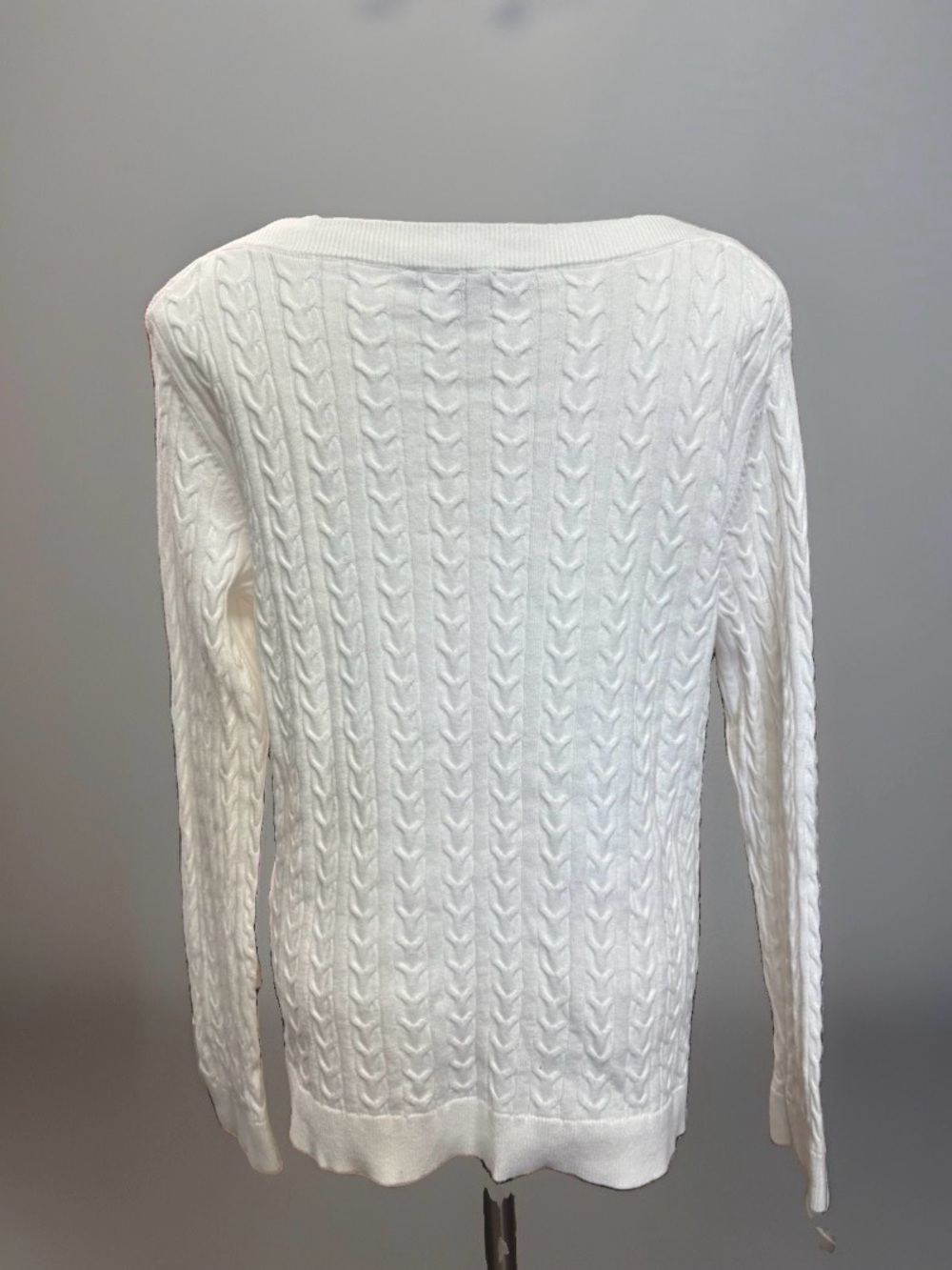 Tommy Hilfiger White Boatneck Shoulder Cable Knit Sweater - Picture 3 of 4